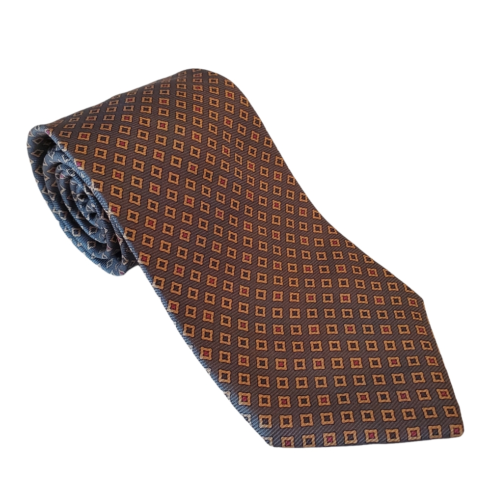 Brooks Brothers Makers Men's 100% Silk Tie Green with Gold Diamonds Handmade